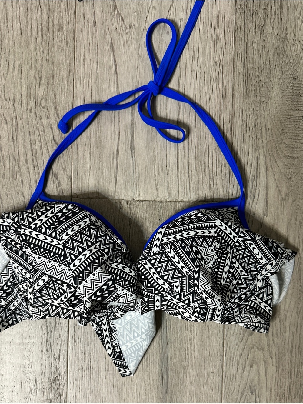 PINK Victoria's Secret Black & White Aztec Bikini Top with Royal Blue Straps